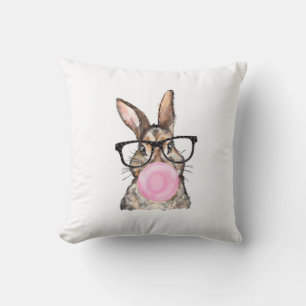 Cute Bunny Glasses Bubblegum Easter Day Girls Kids Cushion