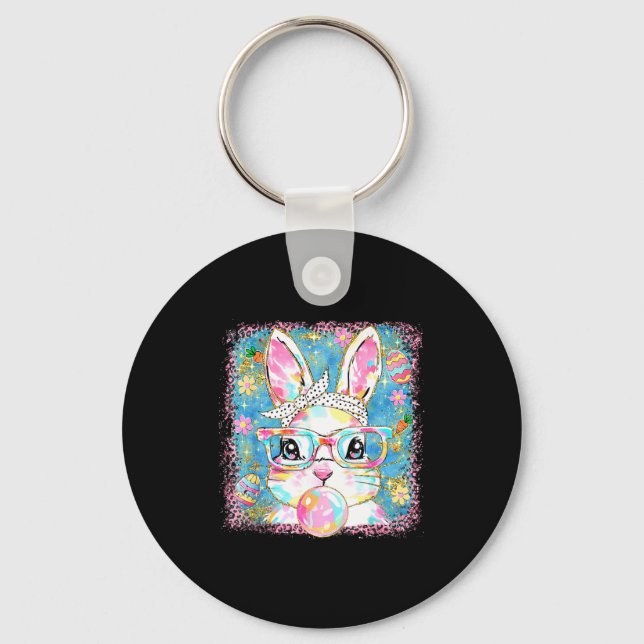 Cute Bunny Gles Coquette Bow Rabbit Eggs Happy Eas Key Ring (Front)