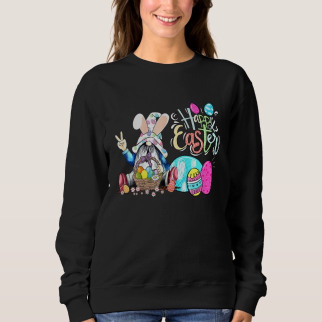 Cute Bunny Gnome Eggs Hunting Happy Easter Day Fun Sweatshirt (Front)