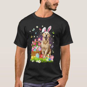 Cute Bunny Golden Retriever Dog Easter Eggs Basket T-Shirt
