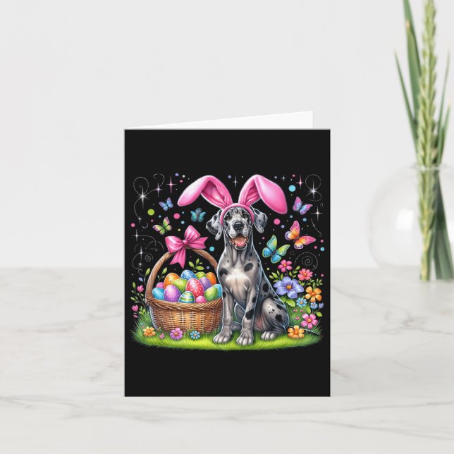 Cute Bunny Great Dane Dog Easter Eggs Basket Easte Card (Front)