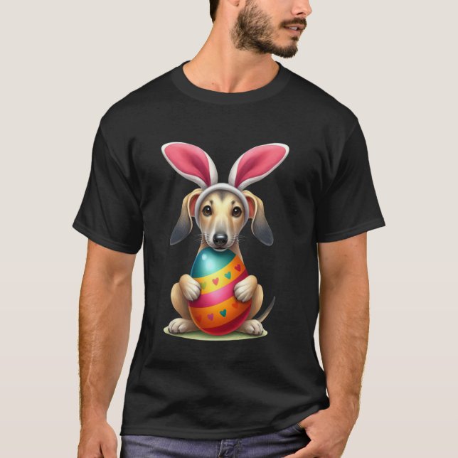 Cute Bunny Greyhound Dog Easter Hug Eggs Easter Da T-Shirt (Front)