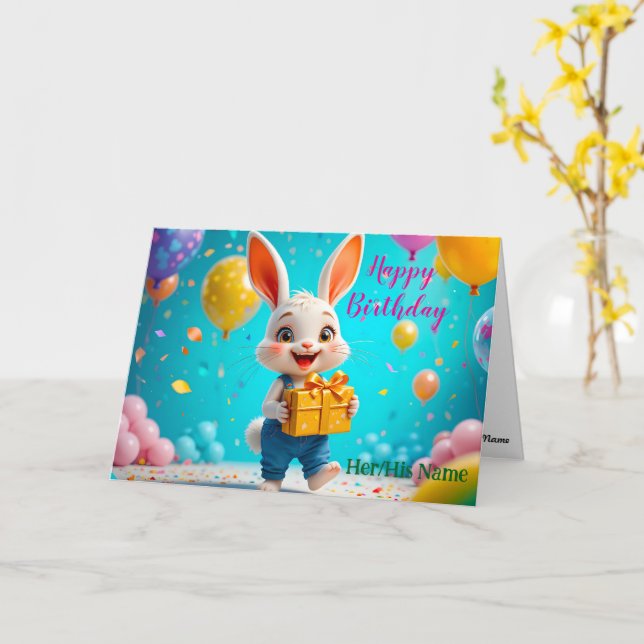 Cute Bunny Happy Birthday  Card (Yellow Flower)