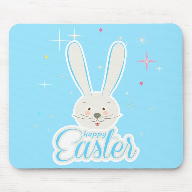 Cute Bunny Happy Easter Eggs Hunt Party Spring Mouse Pad (Front)