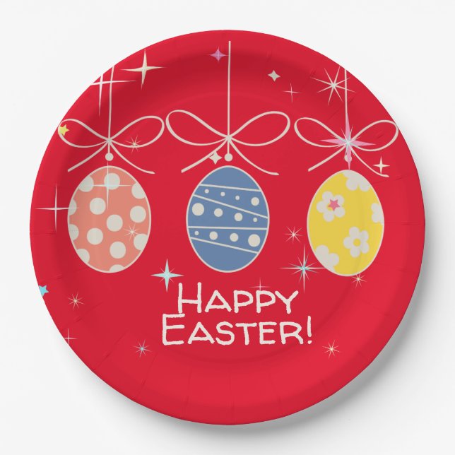 Cute Bunny Happy Easter Eggs Hunt Party Spring Paper Plate (Front)