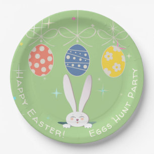 Cute Bunny Happy Easter Eggs Hunt Party Spring Paper Plate