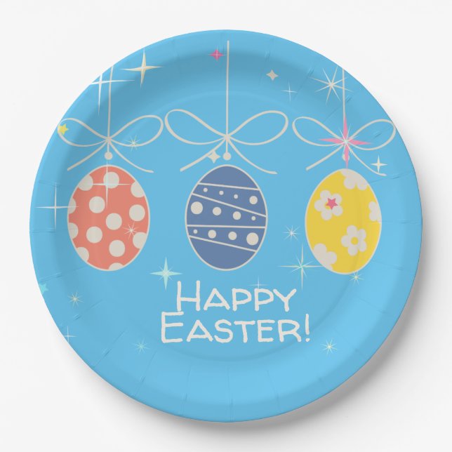Cute Bunny Happy Easter Eggs Hunt Party Spring Paper Plate (Front)