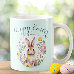 Cute Bunny Happy Easter Floral Personalised Coffee Mug