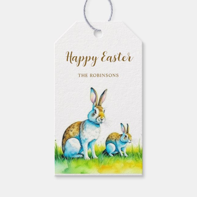 Cute Bunny Happy Easter Gift Tags (Front)