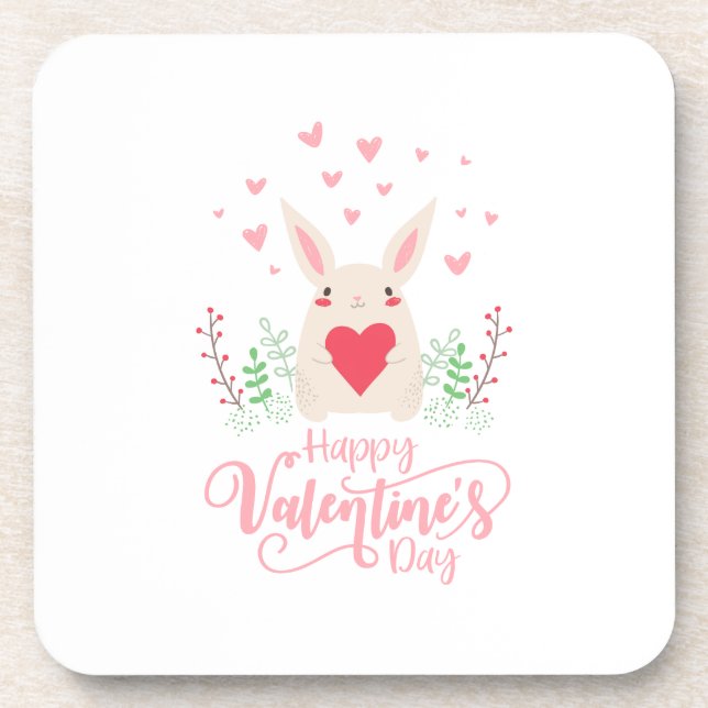 Cute Bunny Happy Valentine's Day | Coaster (Front)