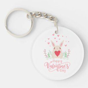 Cute Bunny Happy Valentine's Day Keychain