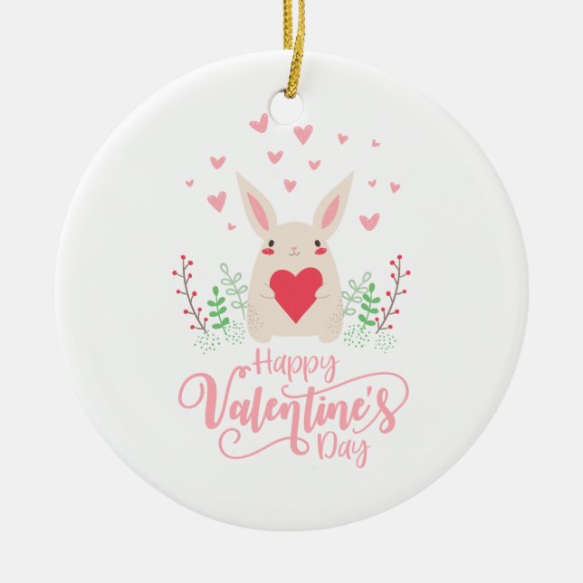 Cute Bunny Happy Valentine's Day | Ornament (Front)