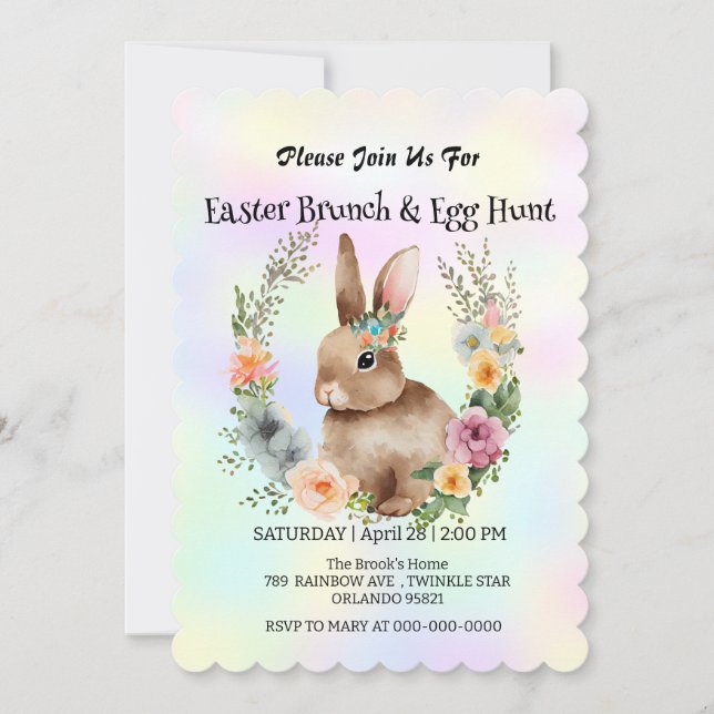 Cute bunny hare hunting egg Happy Easter day Party Invitation (Front)