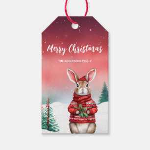 Cute Bunny Hare Santa Christmas party holiday kids Gift Tags