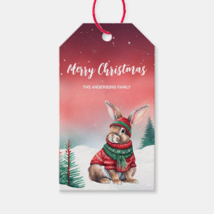 Cute Bunny Hare Santa Christmas party holiday kids Gift Tags