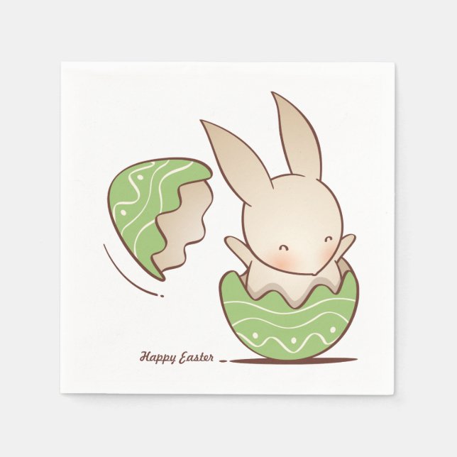 Cute Bunny hatching, Green Easter Egg Napkin (Front)