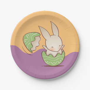Cute Bunny hatching, Green Easter Egg Paper Plate