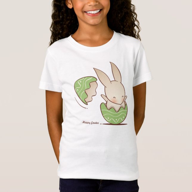 Cute Bunny hatching Green Easter Egg T-Shirt (Front)