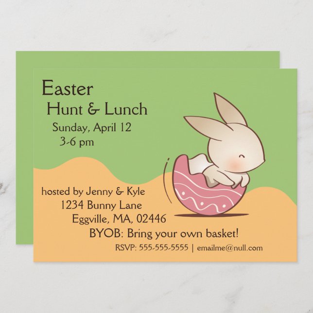 Cute Bunny hatching, Pink Easter Egg Invitation (Front/Back)