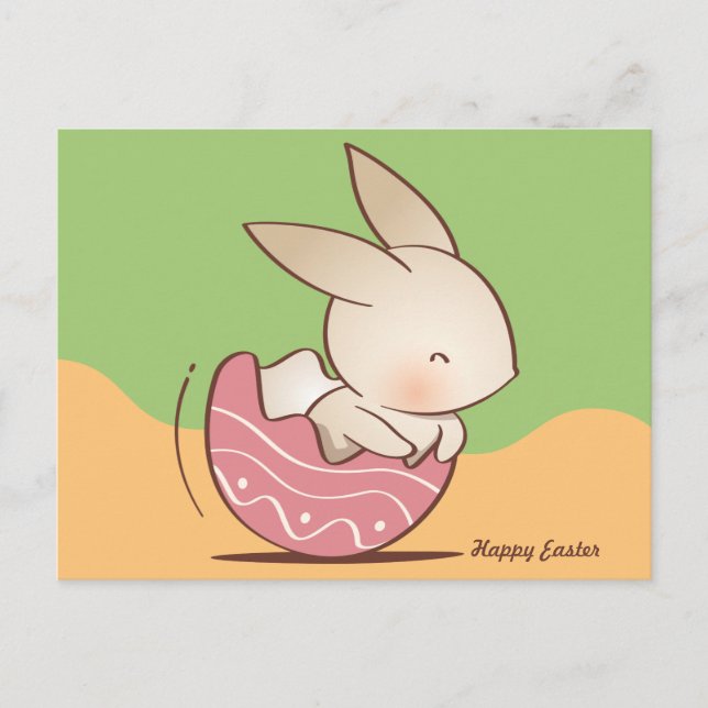 Cute Bunny hatching, Pink Easter Egg Postcard (Front)