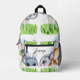 Cute Bunny Heads Spring Green Grass Personalised Printed Backpack