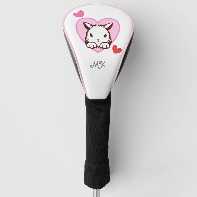 Cute Bunny Heart Monogram Golf Head Cover (Front)