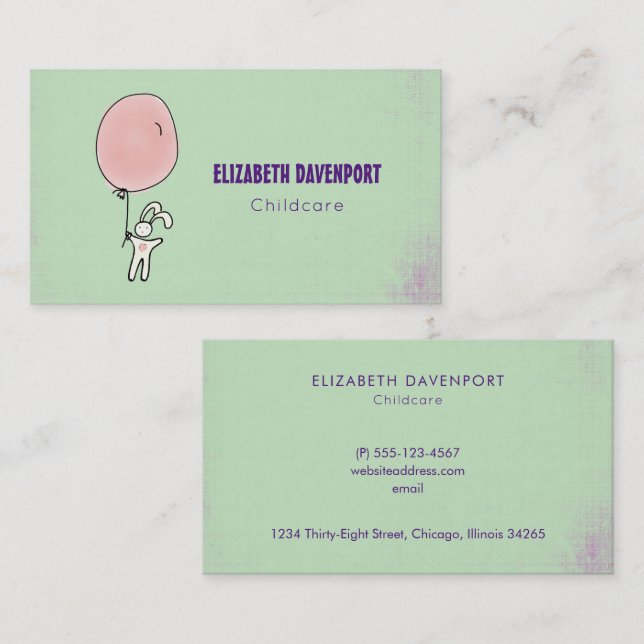 Cute Bunny Holding a Balloon Business Card (Front/Back)