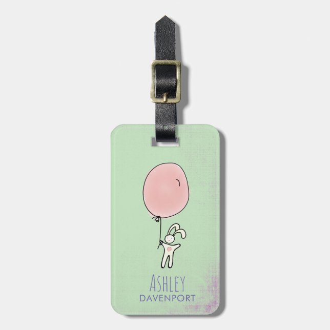 Cute Bunny Holding a Balloon Luggage Tag (Front Vertical)