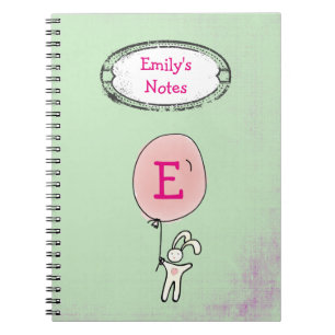Cute Bunny Holding a Balloon Monogram Spiral Notebook