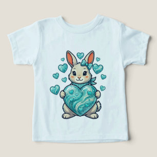 Cute Bunny Holding a Sparkling Turquoise Heart – S