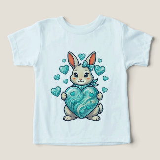 Cute Bunny Holding a Sparkling Turquoise Heart – S