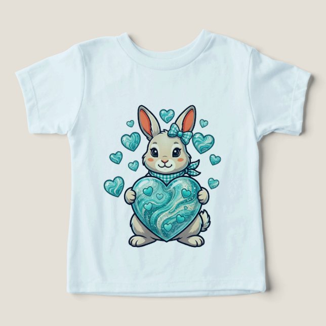 Cute Bunny Holding a Sparkling Turquoise Heart – S (Design Front)
