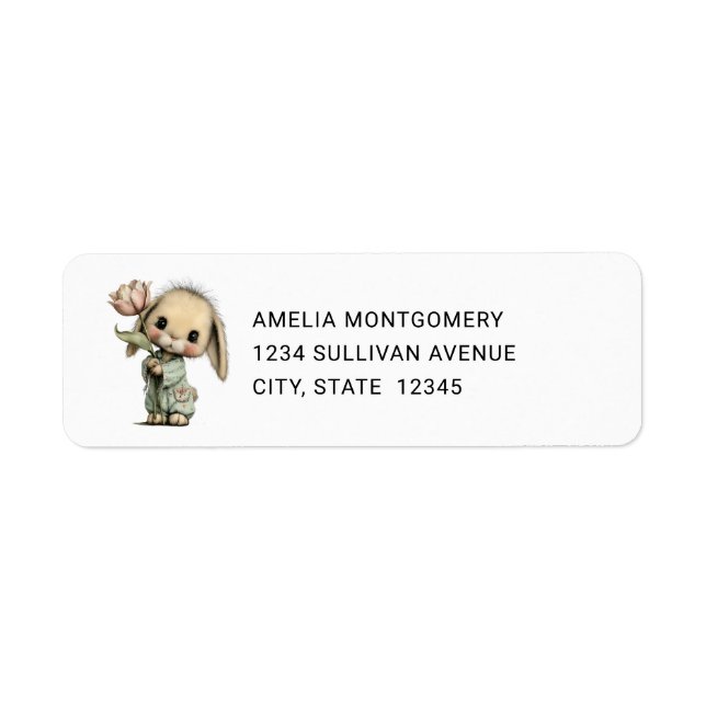 Cute Bunny Holding a Tulip - Address (Front)