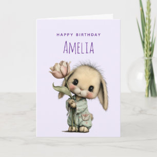 Cute Bunny Holding a Tulip Birthday Card