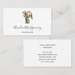 Cute Bunny Holding a Tulip Business Card