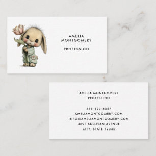 Cute Bunny Holding a Tulip Business Card