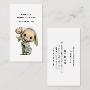 Cute Bunny Holding a Tulip Business Card