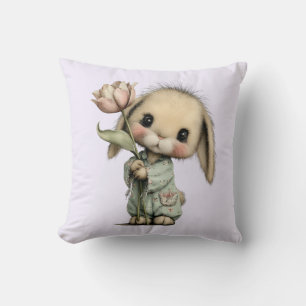 Cute Bunny Holding a Tulip Cushion