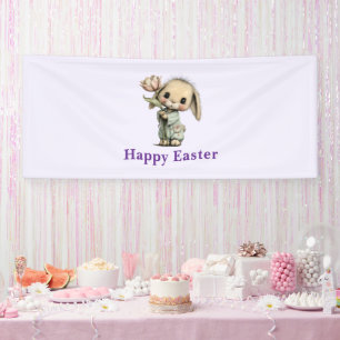 Cute Bunny Holding a Tulip Easter Banner