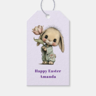 Cute Bunny Holding a Tulip Easter Gift Tags