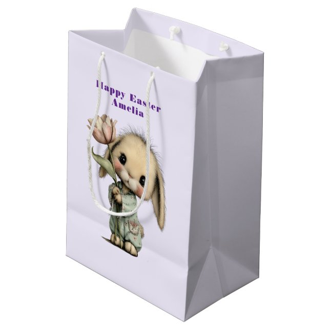 Cute Bunny Holding a Tulip Easter Medium Gift Bag (Back Angled)