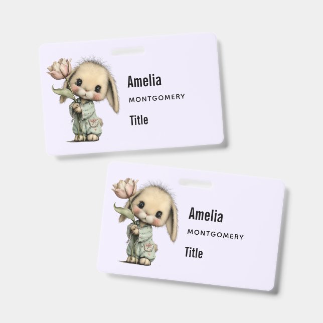 Cute Bunny Holding a Tulip ID Badge (Front & Back)