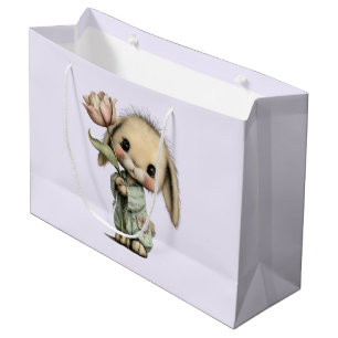 Cute Bunny Holding a Tulip Large Gift Bag