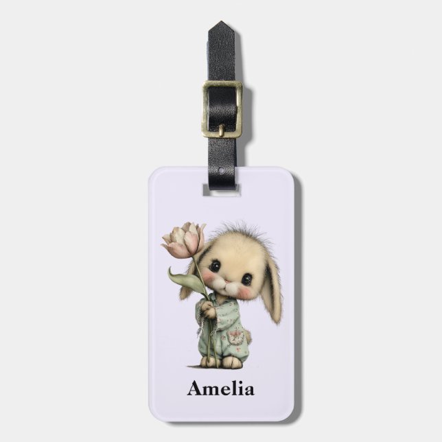Cute Bunny Holding a Tulip Luggage Tag (Front Vertical)