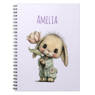 Cute Bunny Holding a Tulip Notebook