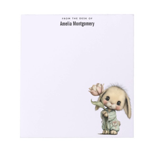 Cute Bunny Holding a Tulip Notepad (Front)