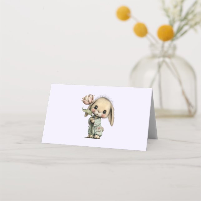 Cute Bunny Holding a Tulip Place Card (Front)