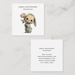 Cute Bunny Holding a Tulip Square Business Card