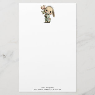 Cute Bunny Holding a Tulip Stationery