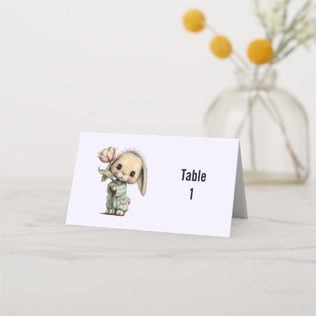 Cute Bunny Holding a Tulip Table Place Card (Front)